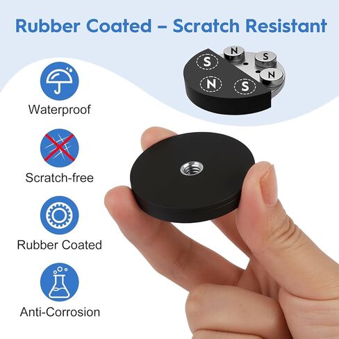 8 عبوات من مغناطيس النيوديميوم المطلي بالمطاط مع فتحة 1/4 بوصة - 20 خيط، قاعدة مغناطيسية قوية للتثبيت بوزن 30 رطلًا لشريط الضوء، والكاميرا، وPTZ، والأدوات، واستخدام السيارة - حامل مغناطيس لاصق شديد التحمل مقاس 1.69 بوصة in Kuwait