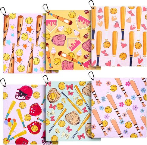 6 Pcs Softball Towel 15 x 17 Inch Absorbent Fast Drying Towels for Girls Women Sweat Funny Softball Gifts for Team Girls Hand Towel with Clip in Kuwait
