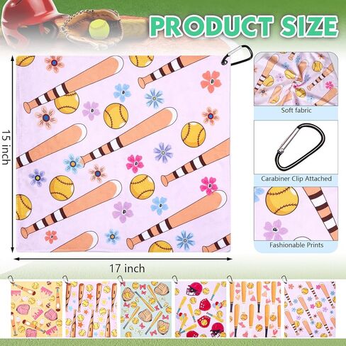 6 Pcs Softball Towel 15 x 17 Inch Absorbent Fast Drying Towels for Girls Women Sweat Funny Softball Gifts for Team Girls Hand Towel with Clip in Kuwait