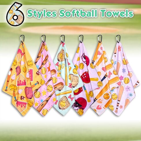 6 Pcs Softball Towel 15 x 17 Inch Absorbent Fast Drying Towels for Girls Women Sweat Funny Softball Gifts for Team Girls Hand Towel with Clip in Kuwait