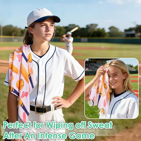6 Pcs Softball Towel 15 x 17 Inch Absorbent Fast Drying Towels for Girls Women Sweat Funny Softball Gifts for Team Girls Hand Towel with Clip in Kuwait