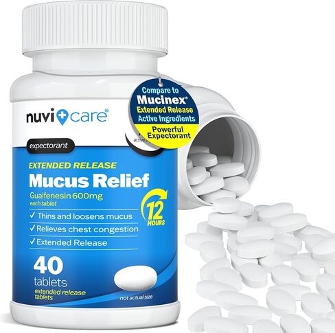 NUVICARE Expectorant Mucus Relief 600 mg – 12 Hour Extended Release Guaifenesin 600 mg Tablets – Clear Throat, Phlegm and Chest Congestion Relief for Adults – Compare to MucusTablets (40 Count) in Saudi Arabia