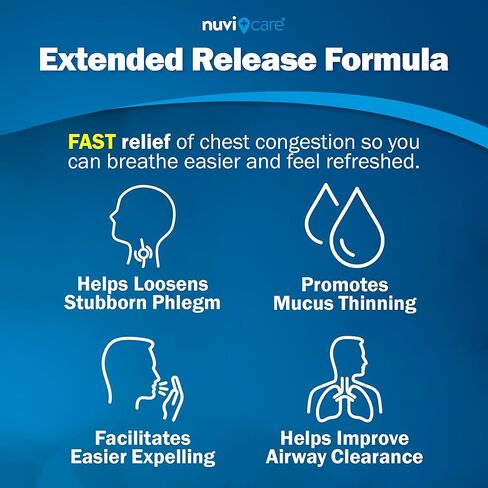 نوفيكير تخفيف المخاط المقشع 600 مجم - 12 ساعة ممتدة الإصدار جوايفينيسين 600 مجم أقراص - تنظيف الحلق والبلغم وتخفيف احتقان الصدر للبالغين - مقارنة بأقراص المخاط (40 قطعة) in Kuwait