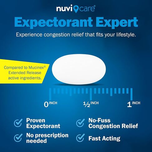 NUVICARE Expectorant Mucus Relief 600 mg – 12 Hour Extended Release Guaifenesin 600 mg Tablets – Clear Throat, Phlegm and Chest Congestion Relief for Adults – Compare to MucusTablets (40 Count) in Saudi Arabia