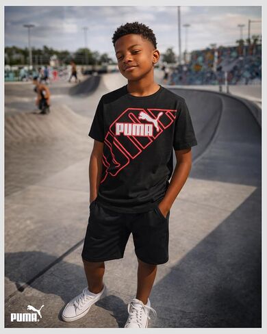 PUMA Boys T Shirts - Lightweight Athletic Performance Short Sleeve Crewneck Shirt - Soft Cotton Graphic Tees for Boys in Saudi Arabia