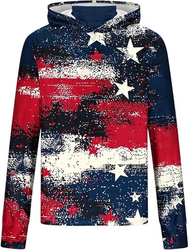 Mens Hooded Sun Shirts Uv Protection Long Sleeve Fishing Face Mask USA Flag 4th July American Pride Camo Patriotic T in Saudi Arabia