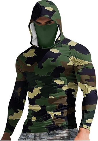 Mens Hooded Sun Shirts Uv Protection Long Sleeve Fishing Face Mask USA Flag 4th July American Pride Camo Patriotic T in Saudi Arabia