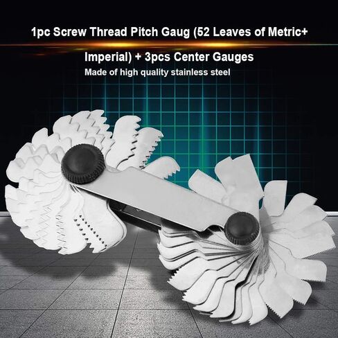 1 PC Thread Pitch Gauge of 52 Leaves, 2 PCS 60° and 1 PC 55° Center Gauge, Measuring Tool Set for Screw Cutting Tools in Saudi Arabia