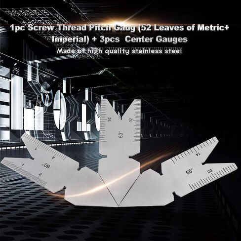 1 PC Thread Pitch Gauge of 52 Leaves, 2 PCS 60° and 1 PC 55° Center Gauge, Measuring Tool Set for Screw Cutting Tools in Saudi Arabia
