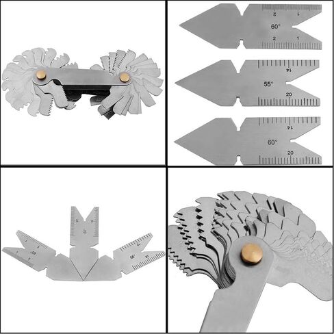 1 PC Thread Pitch Gauge of 52 Leaves, 2 PCS 60° and 1 PC 55° Center Gauge, Measuring Tool Set for Screw Cutting Tools in Saudi Arabia