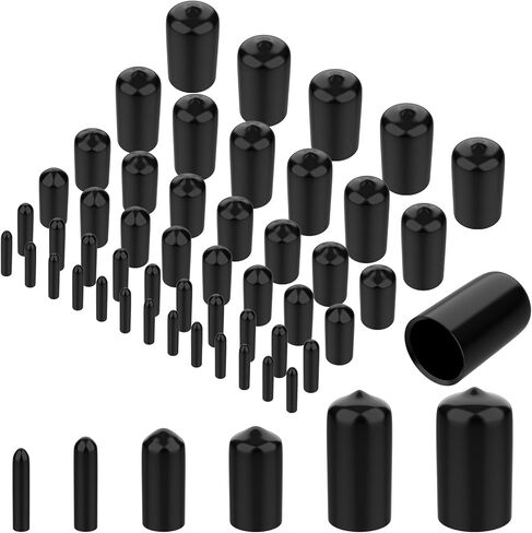 180Pcs Rubber End Caps, 6 Sizes (2mm, 3mm, 6.5mm, 8mm, 10mm, 12mm) Vinyl Screw Thread Protectors, Round Black Tip Caps for DIY & Industrial Use in Saudi Arabia