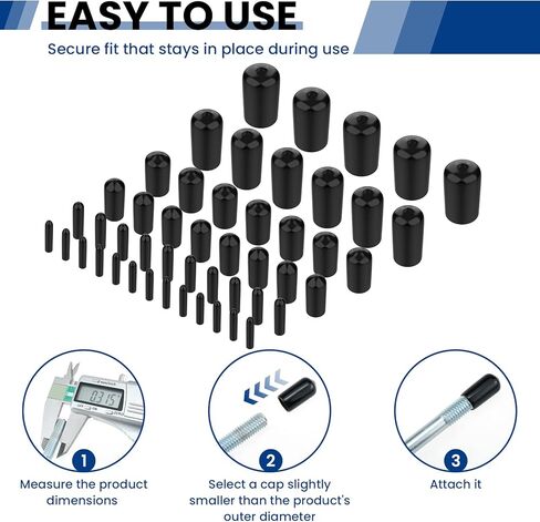 180Pcs Rubber End Caps, 6 Sizes (2mm, 3mm, 6.5mm, 8mm, 10mm, 12mm) Vinyl Screw Thread Protectors, Round Black Tip Caps for DIY & Industrial Use in Saudi Arabia