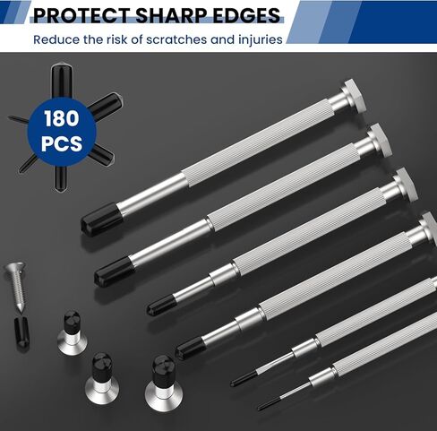 180Pcs Rubber End Caps, 6 Sizes (2mm, 3mm, 6.5mm, 8mm, 10mm, 12mm) Vinyl Screw Thread Protectors, Round Black Tip Caps for DIY & Industrial Use in Saudi Arabia