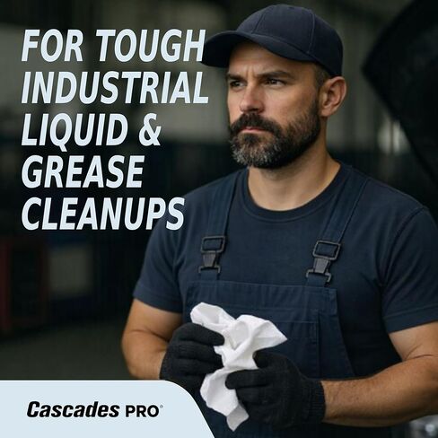 Cascades PRO Tuff-Job Airlaid Wipers – Medium Weight 1-Ply Disposable Wipes – Highly Absorbent Towels for Industrial, Automotive, and Janitorial Cleaning – 50 Sheets/Pack – W300 – White in Kuwait