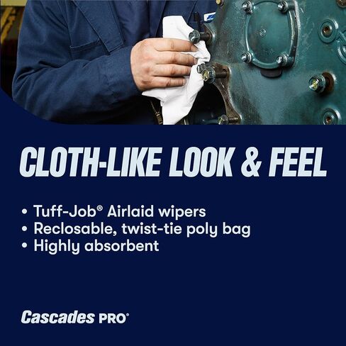 Cascades PRO Tuff-Job Airlaid Wipers – Medium Weight 1-Ply Disposable Wipes – Highly Absorbent Towels for Industrial, Automotive, and Janitorial Cleaning – 50 Sheets/Pack – W300 – White in Kuwait
