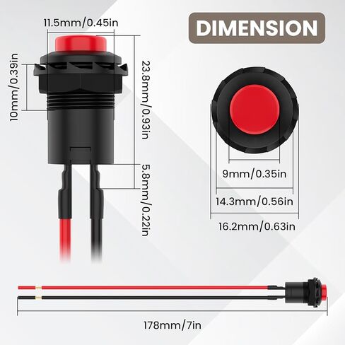 12 قطعة مفتاح زر ضغط 12 مم، SPST ON/Off AC 250V/1.5A 125V/3A مفتاح صغير ذاتي القفل مع سلك ملحوم مسبقًا (4 ألوان) in Kuwait
