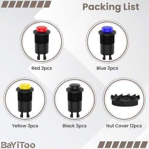 12 قطعة مفتاح زر ضغط 12 مم، SPST ON/Off AC 250V/1.5A 125V/3A مفتاح صغير ذاتي القفل مع سلك ملحوم مسبقًا (4 ألوان) in Kuwait