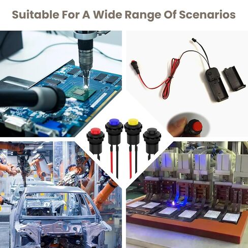 12 قطعة مفتاح زر ضغط 12 مم، SPST ON/Off AC 250V/1.5A 125V/3A مفتاح صغير ذاتي القفل مع سلك ملحوم مسبقًا (4 ألوان) in Kuwait