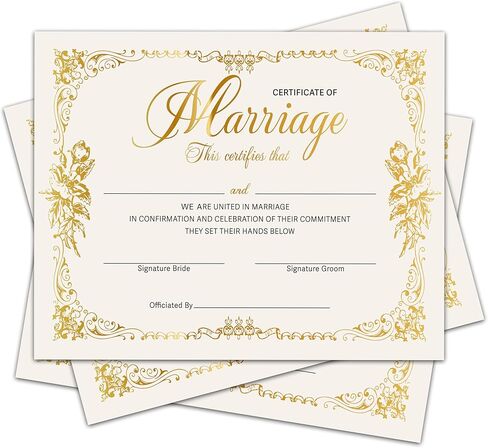 Marriage Certificates with Gold Foil Edges - 8 x 10 Inches Blank Certificate Paper Wedding Certificates Blank Marriage Certificate for Wedding Ceremony Proposals - A10 in Kuwait