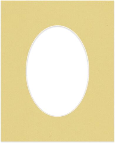 CountryArtHouse Soft Yellow Acid Free 8x10 Oval Picture Frame Mat with White Core Bevel Cut for 5x7 Pictures - Fits 8x10 Frame - Pack of 1 Matboard Show Kit with Acid Free Backing & Clear Bag in Kuwait