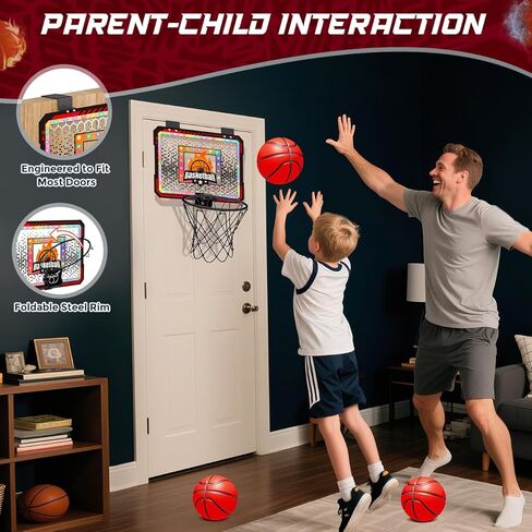 Indoor Basketball Hoop, Mini Basketball Hoop for Door, Electronic Pro Score Board with Automatic Sound & LED Light, Room Sport Set Toy Gift for 3+ Kids Teens & Adults with 3 Balls & Air Pump in Saudi Arabia