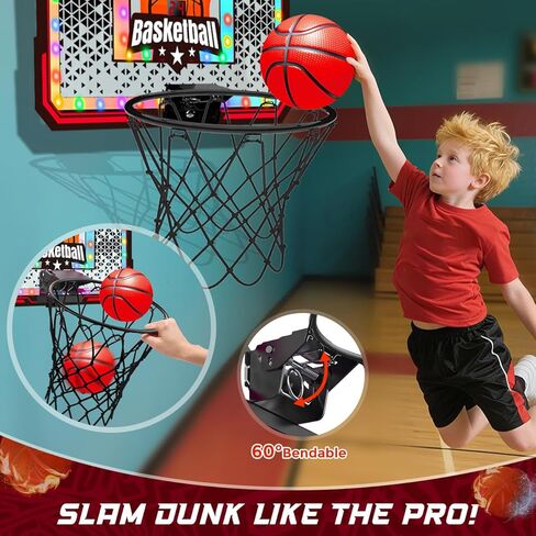 Indoor Basketball Hoop, Mini Basketball Hoop for Door, Electronic Pro Score Board with Automatic Sound & LED Light, Room Sport Set Toy Gift for 3+ Kids Teens & Adults with 3 Balls & Air Pump in Saudi Arabia