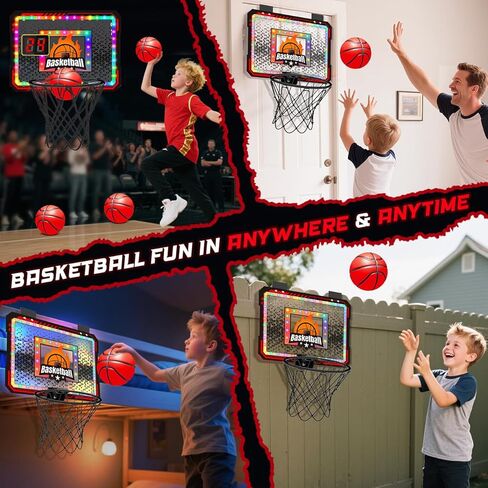 Indoor Basketball Hoop, Mini Basketball Hoop for Door, Electronic Pro Score Board with Automatic Sound & LED Light, Room Sport Set Toy Gift for 3+ Kids Teens & Adults with 3 Balls & Air Pump in Saudi Arabia