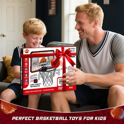 Indoor Basketball Hoop, Mini Basketball Hoop for Door, Electronic Pro Score Board with Automatic Sound & LED Light, Room Sport Set Toy Gift for 3+ Kids Teens & Adults with 3 Balls & Air Pump in Saudi Arabia