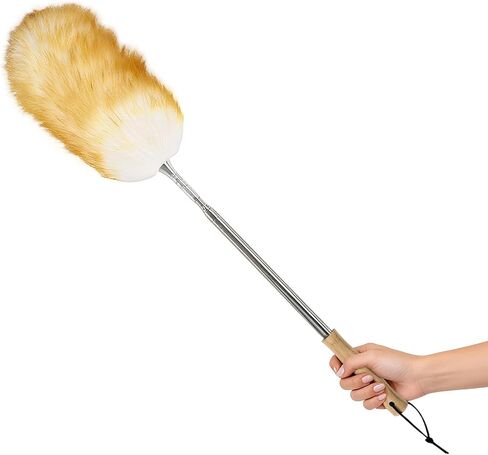 Extendable Lambswool Feather Duster 31-88 Inch, Anti-Static Wool Duster for Cleaning with Stainless Steel Pole - Ideal for High Ceilings, Fans, Interior & Roof (Yellow & White) in Saudi Arabia