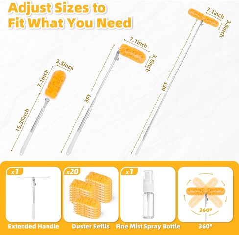 6 ft Extendable Handle with 20 Duster Refills, Heavy Duty Duster Refills Kit Compatible with Swiffer, 360 Disposable Microfiber Duster Pads for Ceiling Fan, Window & Hard to Reach Areas Cleaning in Saudi Arabia