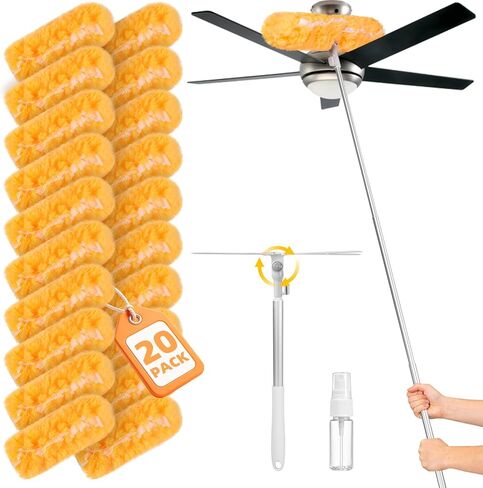 6 ft Extendable Handle with 20 Duster Refills, Heavy Duty Duster Refills Kit Compatible with Swiffer, 360 Disposable Microfiber Duster Pads for Ceiling Fan, Window & Hard to Reach Areas Cleaning in Saudi Arabia