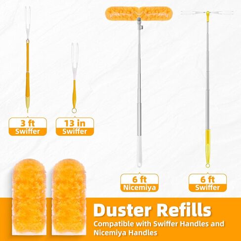 6 ft Extendable Handle with 20 Duster Refills, Heavy Duty Duster Refills Kit Compatible with Swiffer, 360 Disposable Microfiber Duster Pads for Ceiling Fan, Window & Hard to Reach Areas Cleaning in Saudi Arabia