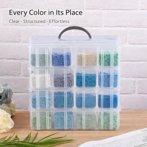 Bead Organizer Box,108 Pcs Plastic Containers Boxes with Lid 3-Tie Clear Stackable Cases Craft Rectangle Boxes for Diamond Painting Accessories,Jewelry (3-Tire Bead Organizer) in Saudi Arabia