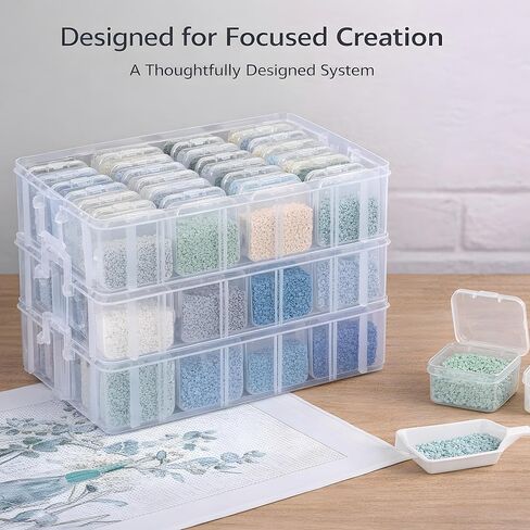 Bead Organizer Box,108 Pcs Plastic Containers Boxes with Lid 3-Tie Clear Stackable Cases Craft Rectangle Boxes for Diamond Painting Accessories,Jewelry (3-Tire Bead Organizer) in Saudi Arabia