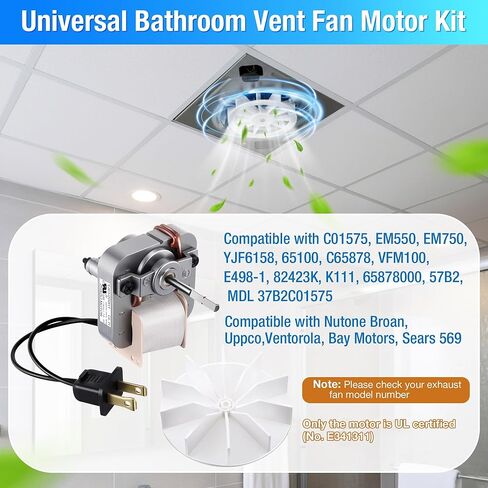 استبدال محرك مروحة تهوية الحمام 120 فولت 50CFM متوافق مع Broan-NuTone، محرك مروحة عادم فتحة تهوية الحمام متوافق مع C65878، VFM100، E498-1، 82423K، K111، C01575(0.65a) in Kuwait