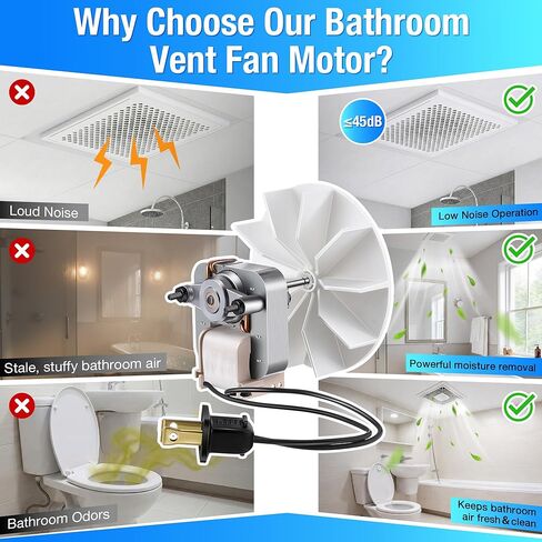 استبدال محرك مروحة تهوية الحمام 120 فولت 50CFM متوافق مع Broan-NuTone، محرك مروحة عادم فتحة تهوية الحمام متوافق مع C65878، VFM100، E498-1، 82423K، K111، C01575(0.65a) in Kuwait