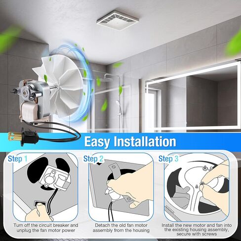 استبدال محرك مروحة تهوية الحمام 120 فولت 50CFM متوافق مع Broan-NuTone، محرك مروحة عادم فتحة تهوية الحمام متوافق مع C65878، VFM100، E498-1، 82423K، K111، C01575(0.65a) in Kuwait