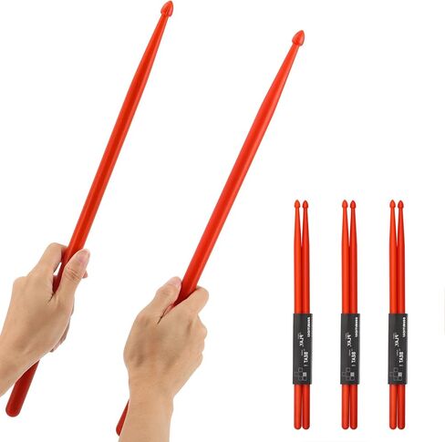3 أزواج من أعواد الطبول المصنوعة من النايلون 5A مع مقابض مضادة للانزلاق للأطفال والبالغين والمبتدئين، وطبول القلب (أحمر) in Kuwait