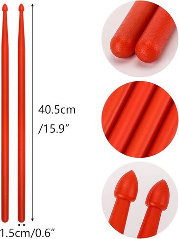 3 أزواج من أعواد الطبول المصنوعة من النايلون 5A مع مقابض مضادة للانزلاق للأطفال والبالغين والمبتدئين، وطبول القلب (أحمر) in Kuwait