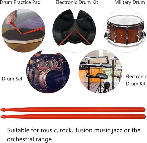 3 أزواج من أعواد الطبول المصنوعة من النايلون 5A مع مقابض مضادة للانزلاق للأطفال والبالغين والمبتدئين، وطبول القلب (أحمر) in Kuwait