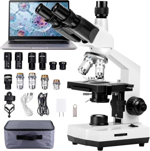 SWIFT SW320T Trinocular Microscope 40X-5000X,Professional Lab Compound Microscope with 2MP Camera, Carrying Case, Phone Holder & Experiment Accessories - Metal Body for Adults & Students in Saudi Arabia