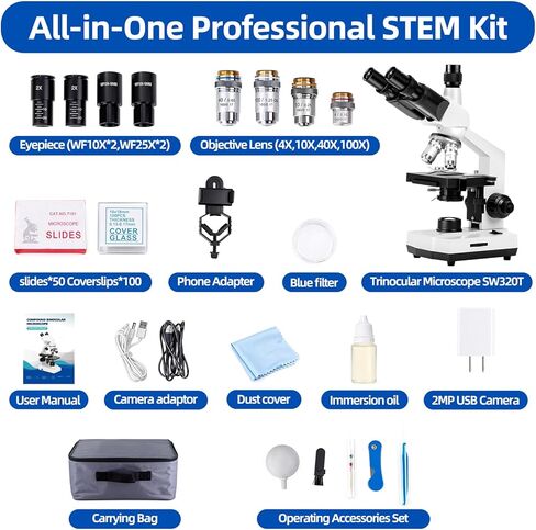 SWIFT SW320T Trinocular Microscope 40X-5000X,Professional Lab Compound Microscope with 2MP Camera, Carrying Case, Phone Holder & Experiment Accessories - Metal Body for Adults & Students in Saudi Arabia