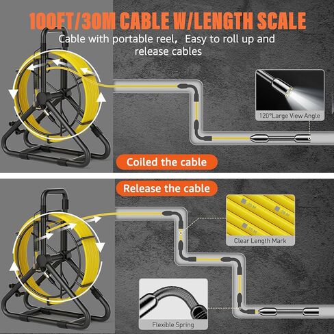 Sewer Camera 100FT, Sewer Pipe Inspection Camera,can Zoom in and Out, 5" 1080P Screen & DVR, 5000mAh Battery, IP68 Waterproof, 6 LED Lights, 32GB Card in Saudi Arabia