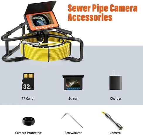 Sewer Camera 100FT, Sewer Pipe Inspection Camera,can Zoom in and Out, 5" 1080P Screen & DVR, 5000mAh Battery, IP68 Waterproof, 6 LED Lights, 32GB Card in Saudi Arabia