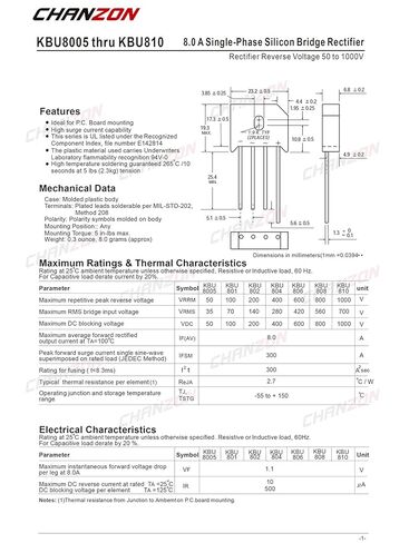 (Pack of 10 Pieces) Chanzon KBU808 Bridge Rectifier Diode 8A 800V KBU-4 (SIP-4) Single Phase, Full Wave 8 Amp 800 Volt Electronic Silicon Diodes in Saudi Arabia
