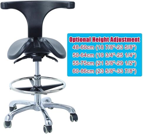 كرسي دوار مريح بمقعد منفصل على شكل سرج مع دعم للظهر، ارتفاع قابل للتعديل 48-86 سم، عجلات دوارة 360 درجة، مقعد طبي عالي التحمل للاستخدام في طب الأسنان والجمال والمكتب (48-60 سم (18 7/8 بوصة - 23 5/8 بوصة) ارتفاع in Kuwait