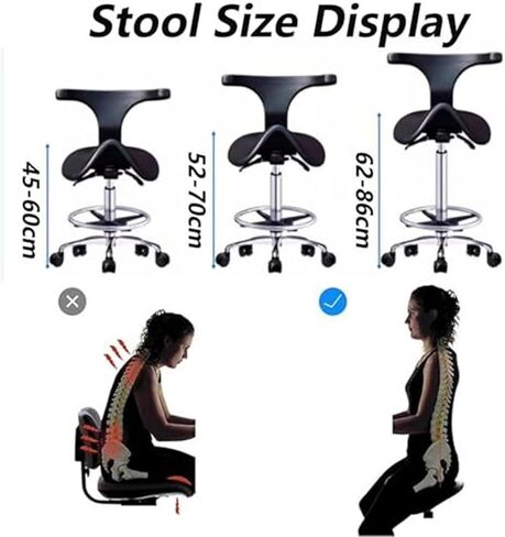 Ergonomic Saddle Chair with Backrest, Hydraulic Adjustable Rolling Stool for Dental Clinic, Spa, Salon, Office(52~70cm) in Saudi Arabia