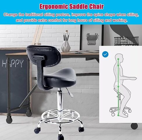 كرسي سرج دوار مريح مع مسند للظهر ومسند للقدمين، مقعد دوار لاستخدام خبير تجميل الأسنان، ارتفاع قابل للتعديل 58-76 سم، شديد التحمل، عجلات 360 درجة، بحد أقصى 200 كجم in Kuwait