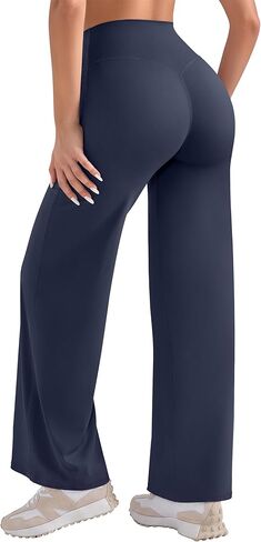 OLCHEE Womens Yoga Pants Wide Leg Straight Leggings High Waist No Front Seam Causal Stretch Gym Workout Bottom Butt Lifting in Kuwait