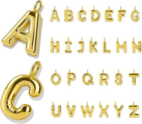 26 PCS 18K سحر حرف الفقاعة المملوءة بالذهب من أجل صنع المجوهرات ، حبات الذهب الأولية A-Z ALPHATANT ، معلقات بريق شريحة البالون لسوار المرأة ، وقلادة وصنع حرك in Kuwait